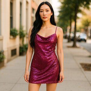 Altar'd State Spaghetti Strap Formal SEQUIN Dress- size M